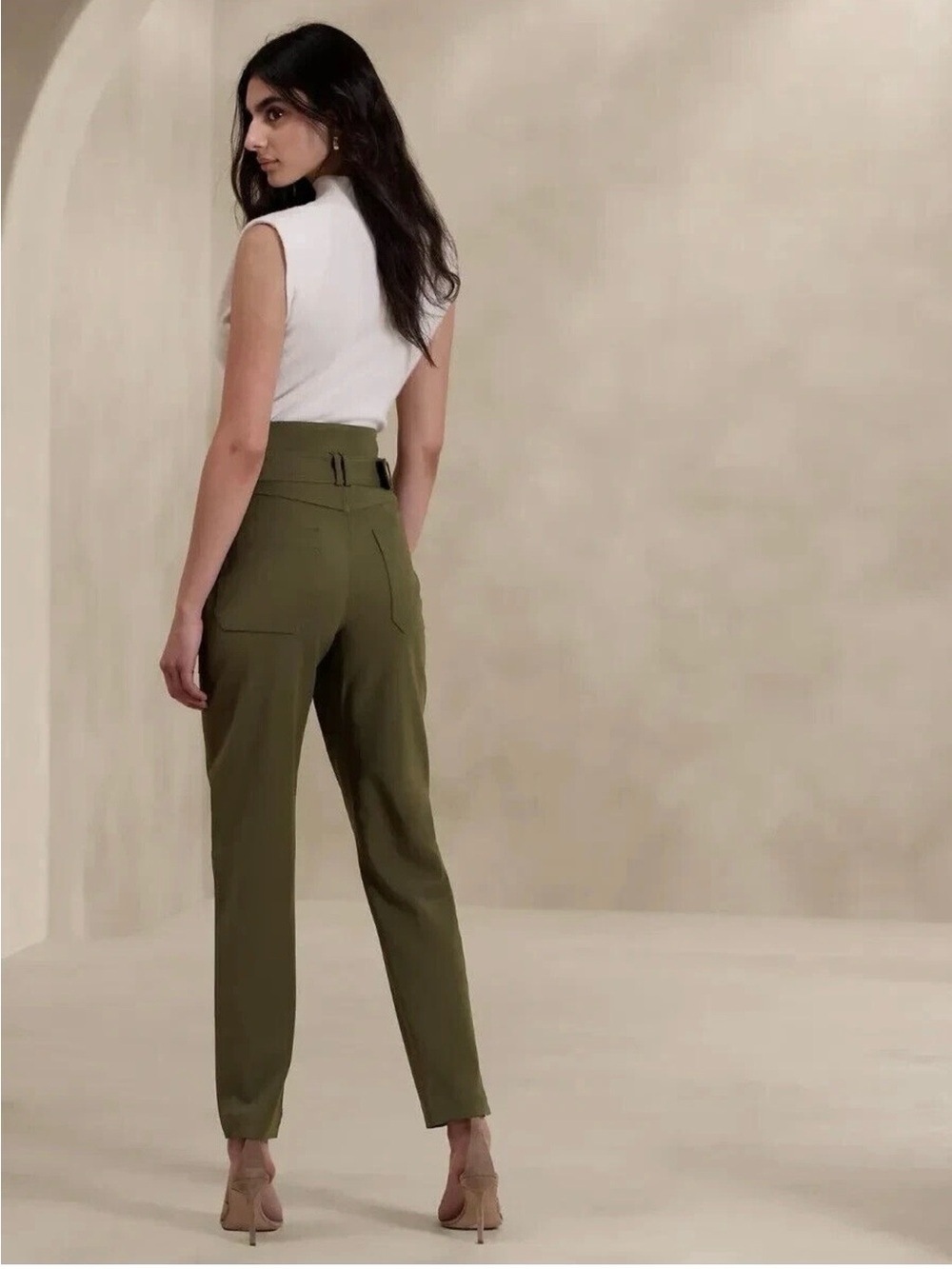 Banana Republic Olive Green Straight-Leg Belted Pants - Picture 2 of 8